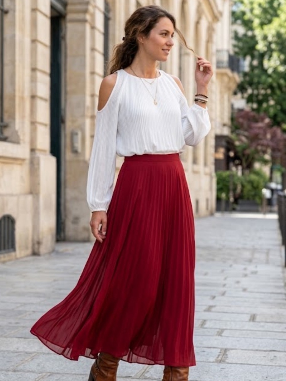 Zara Women’s White Pleated Cold-Shoulder Blouse